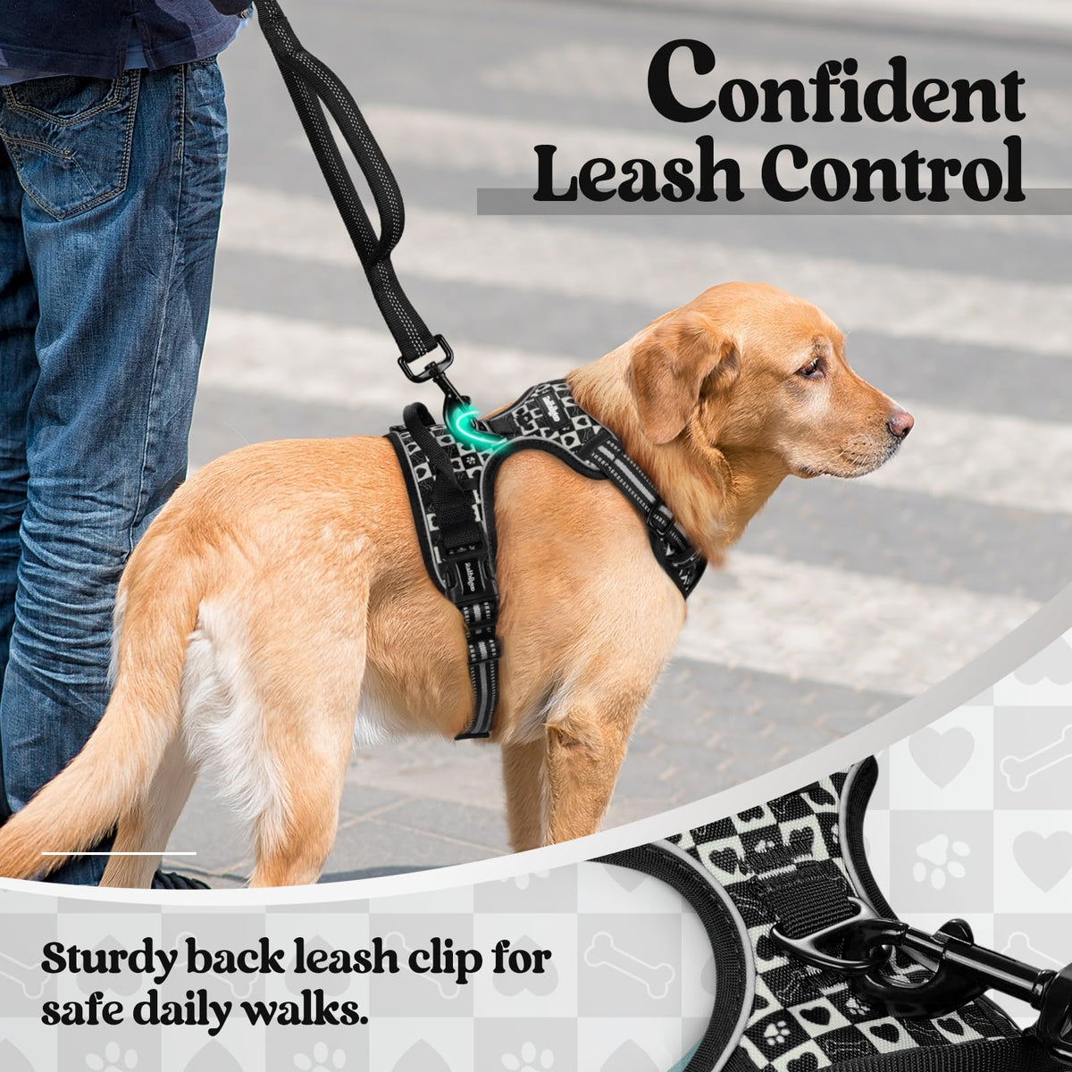 Dog Harness No Pull for Large Dogs with 2 Leash Clips (Large / Black Grid)
