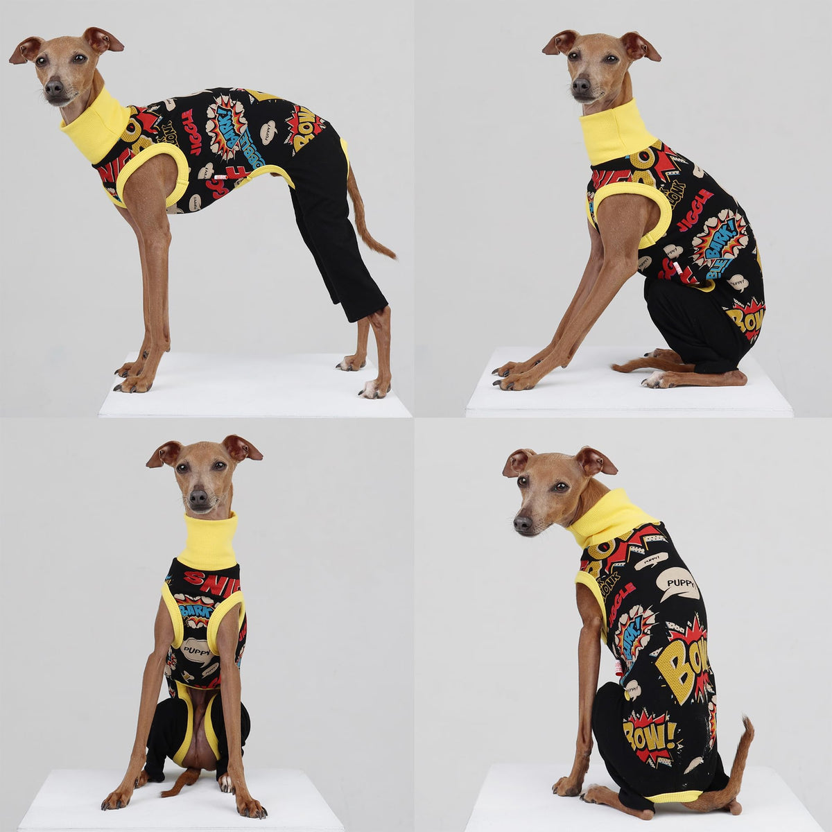 D Doggy Star Italian Greyhound Clothes Stretchable Bow Sleeveless Onesie Whippet for Dog (L / Onesie Bow Black)