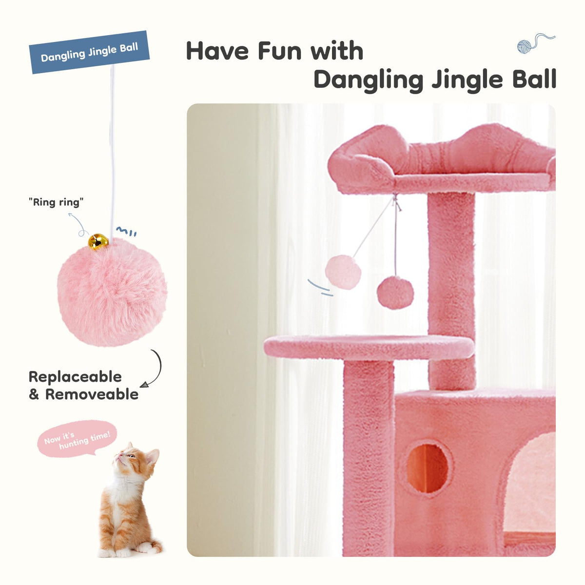 54 inch Cat Tree Tower with Scratching Posts (Pink / 54 Inch)