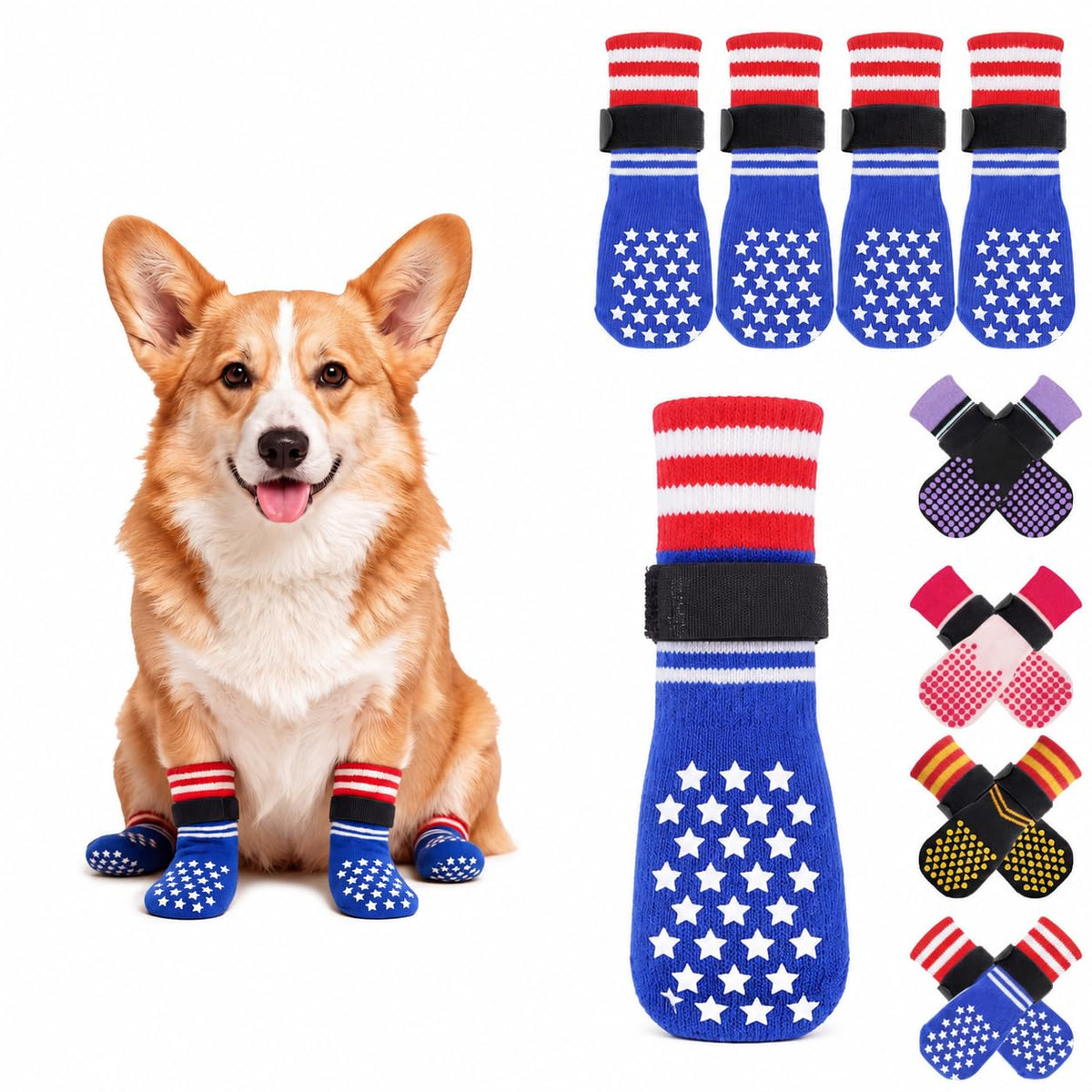 2 Pairs Anti Slip Dog Socks with Grips (M(paw width: 2.36") / Blue)