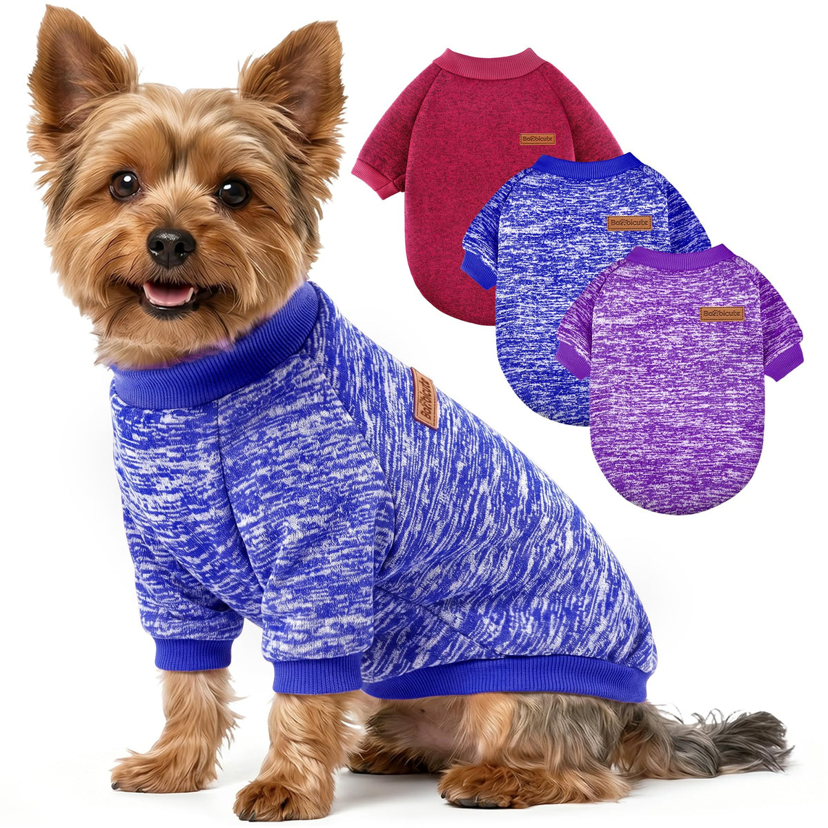 3 Pack Dog Sweaters for Small Dogs Girl Boy Winter Fleece Clothes Warm Soft Dog Sweatshirt Outfit for Dogs Cats Pet Apparel (Purple+ Wine Red+Dark Blue / M (Back: 13.7", Chest: 17.7", 10-14 lbs))