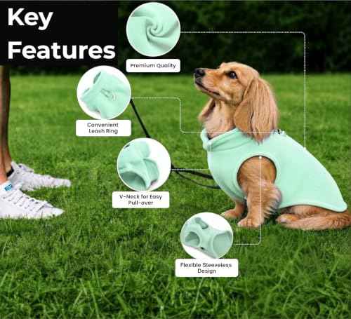 Dog Fleece Sweater with Leash Ring (L (10-16lbs) / Mint Green)
