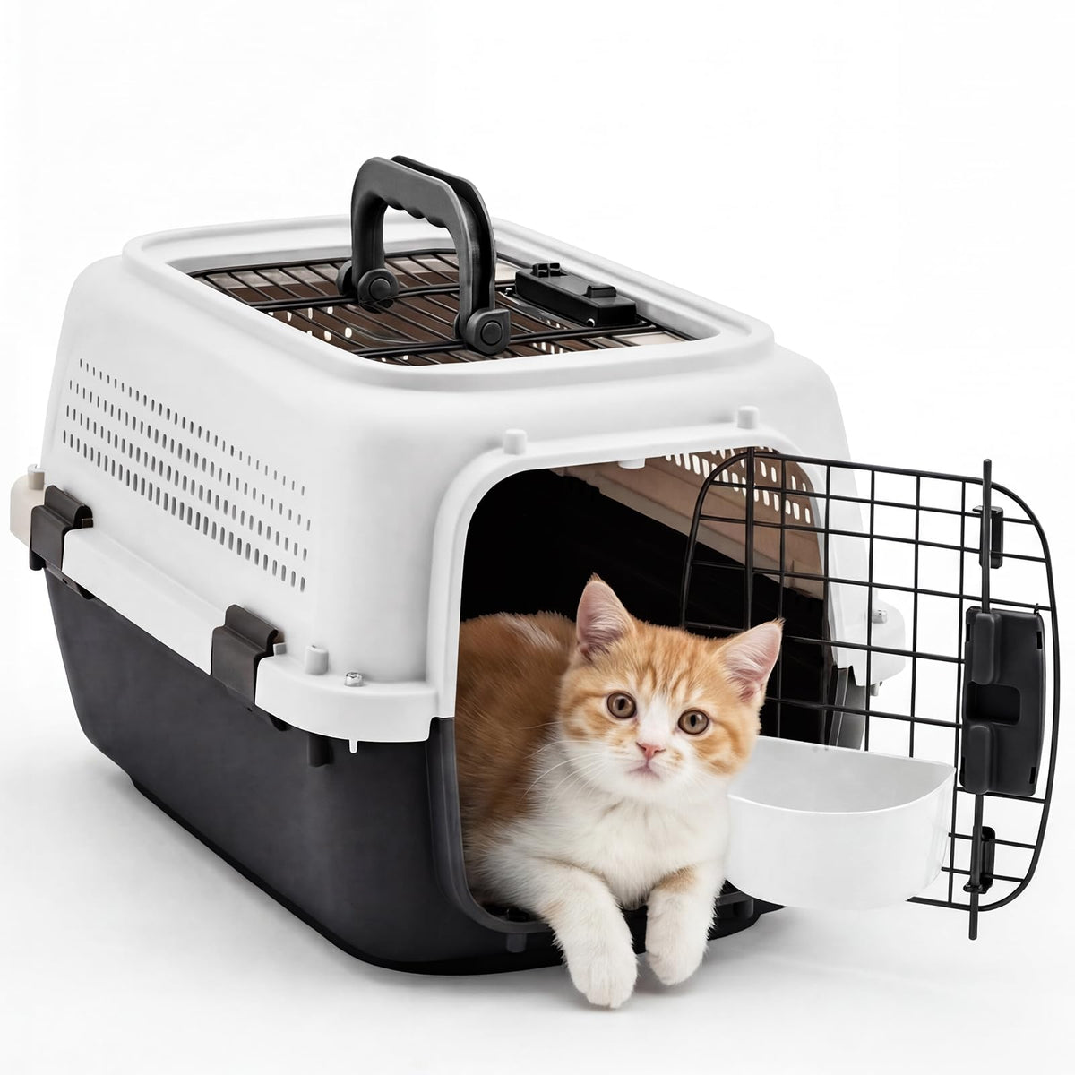 23" Hard Sided Pet Carrier for Small Pets (White & Black / 22.4"L x 14.6"W x 13.0"H)