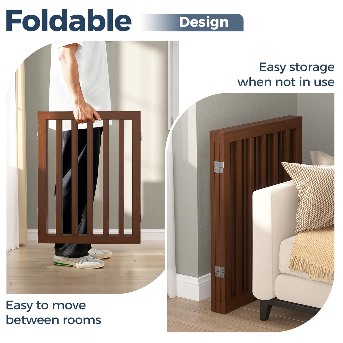 Dog Gate Indoor (Walnut / 56"Wx24"H, 3-Panel)