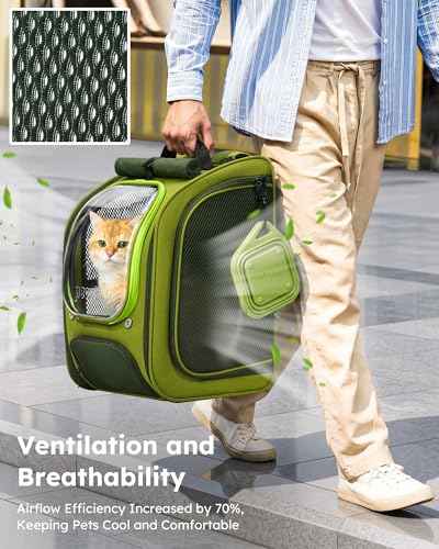 Cat Backpack Carrier (Green-on-Green Color Blocking / 12.6"L x 10.2"W x 16.5"H)