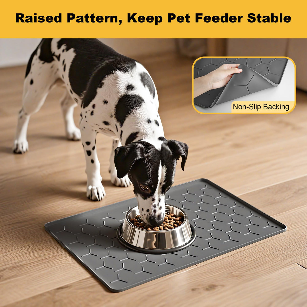 Silicone Dog Cat Food Bowl Mat (M-24''X16'' / Dark Gray)