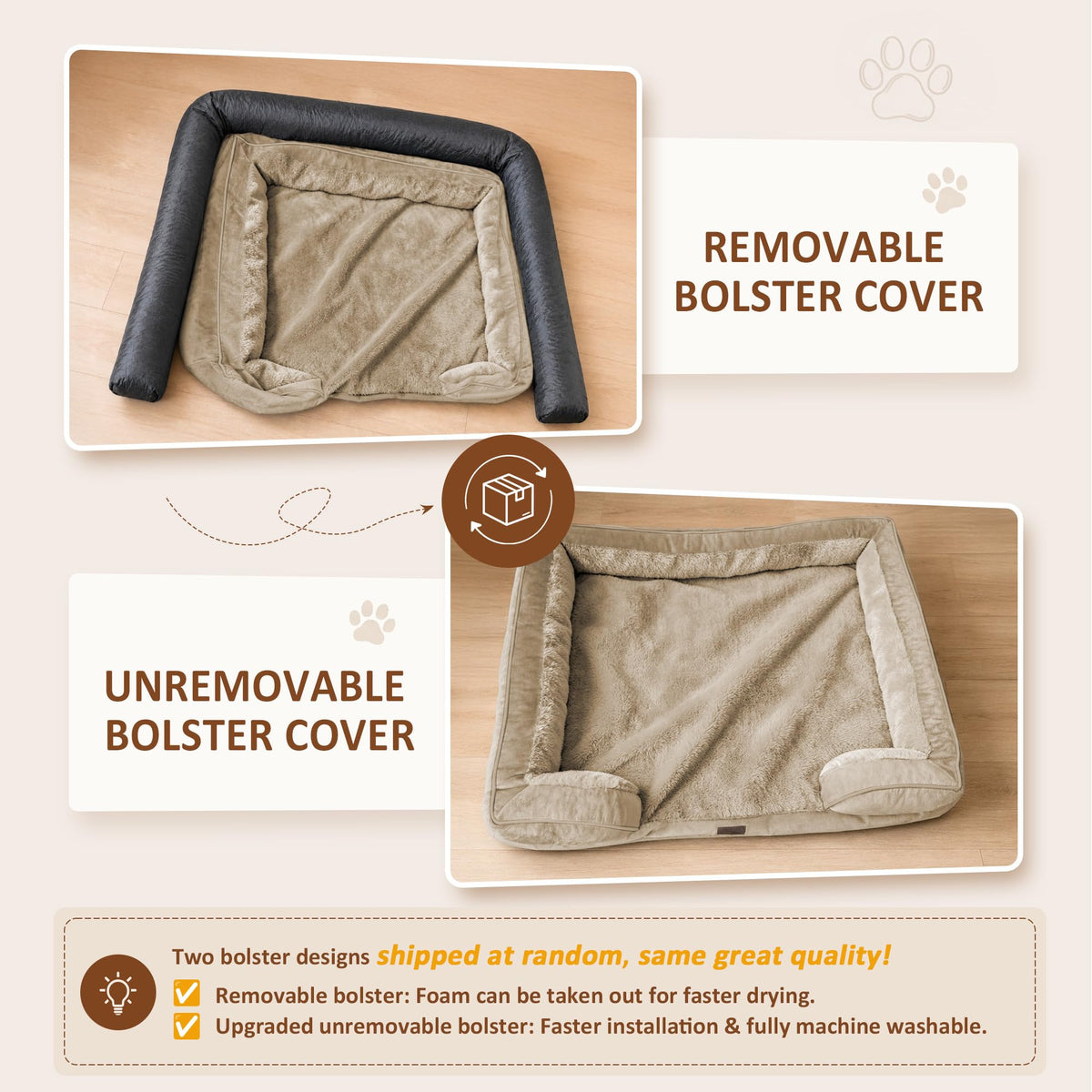 Waterproof Orthopedic Dog Bed for Medium Size Dog (30.0"L x 20.0"W x 7.0"Th / Light Brown)