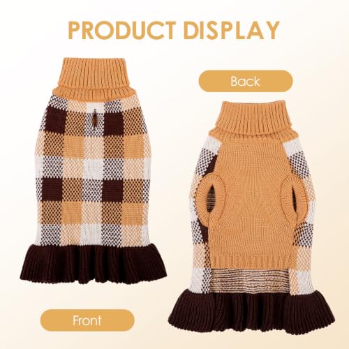 Dog Sweater Dress Plaid Knitwear for Small Dogs Girl Christmas Clothes (Coffee / Small)
