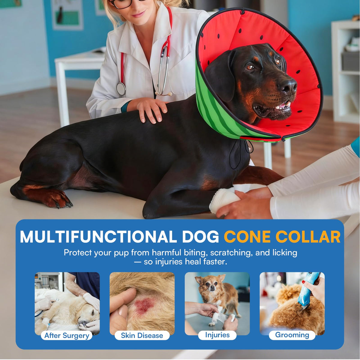 XL Dog Cone Soft Dog Cones for Large Dogs After Surgery (XL / Watermelon)