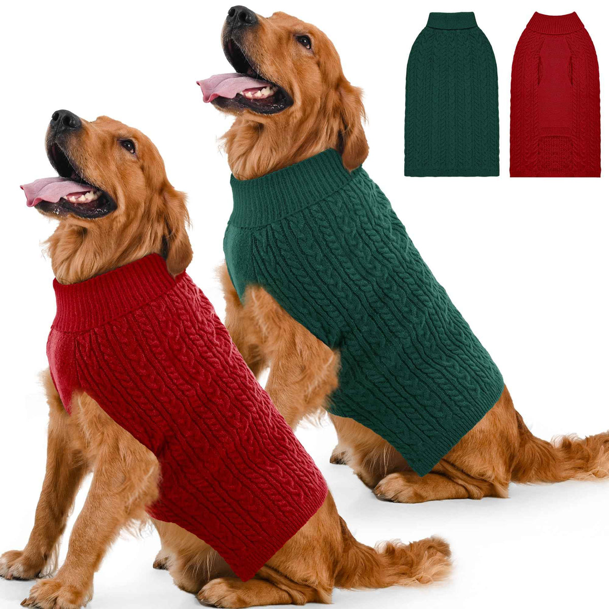 Dog Sweater 2 Pack for Large Dogs (Red & Green / XXX-Large)