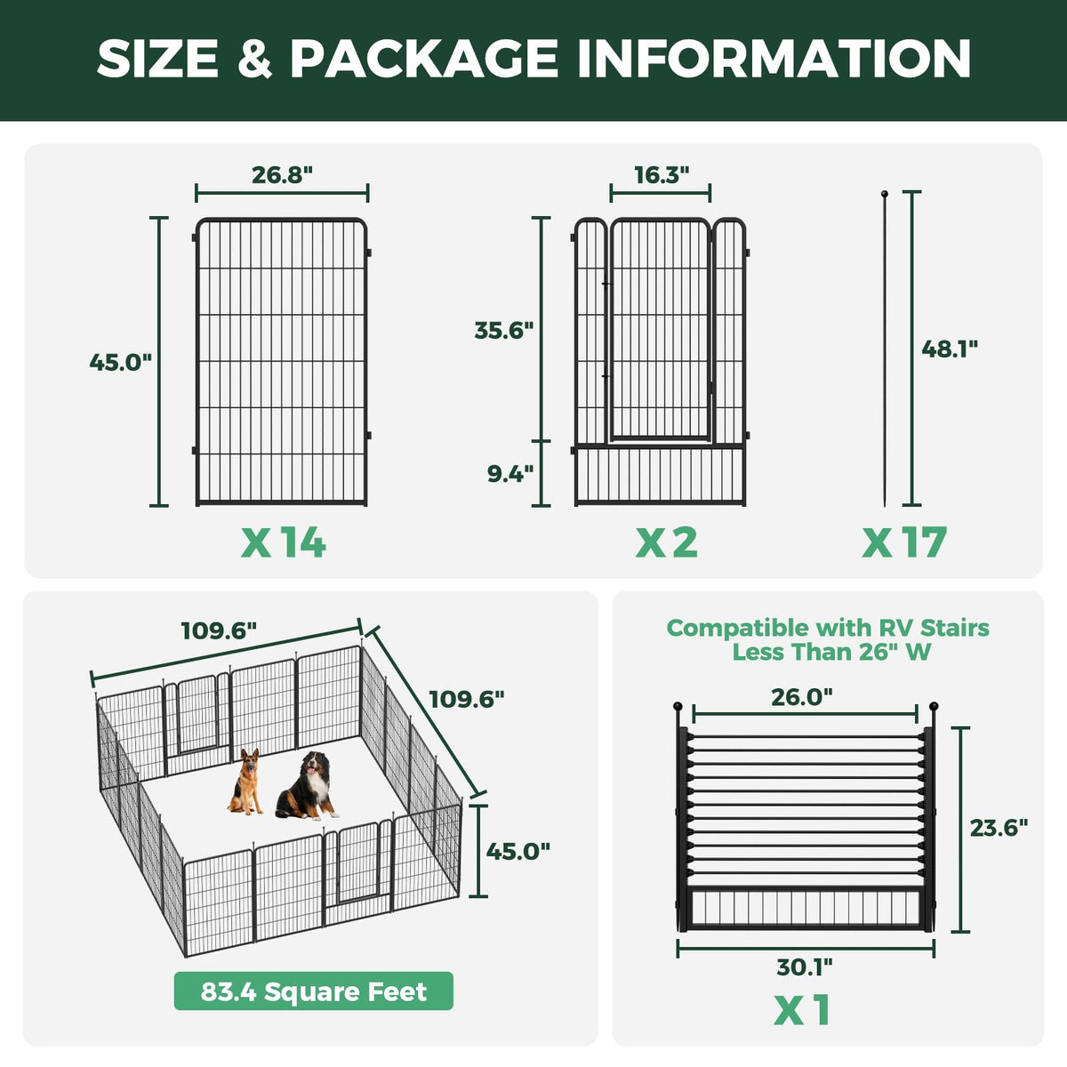 Rollick Dog Playpen with RV Step Grid for RV Camping (Black / 45"H)