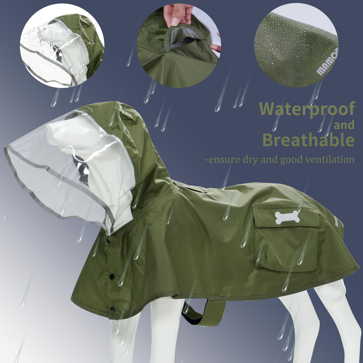 Waterproof Dog Raincoat (Army Green / Medium)