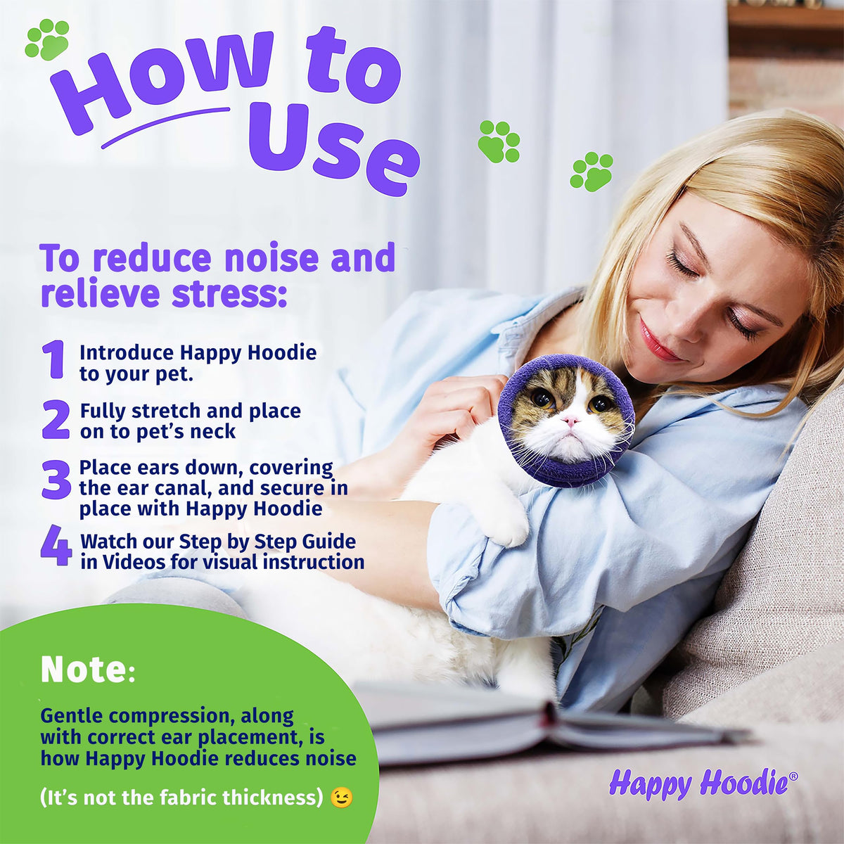 Happy Hoodie 2 Pack Dog and Cat Calming Band for Noise and Anxiety Relief (Purple — 2-Pack: Small + (Med)Large)
