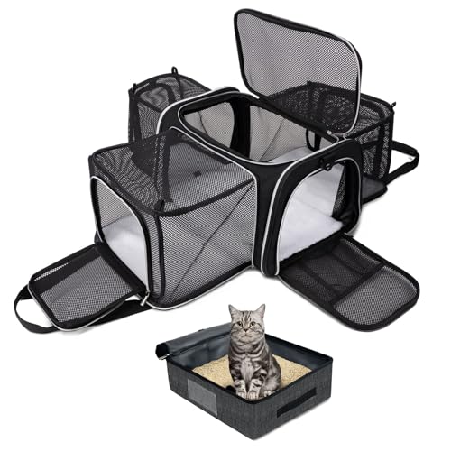 Expandable Cat Carrier with Travel Litter Box (Black / Cat Travel Litter Box)