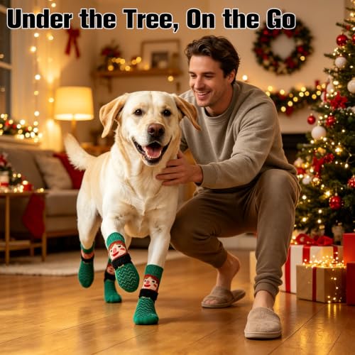 Anti Slip Dog Socks to Prevent Licking Paws for Hot Pavement (Red & Green / Small)