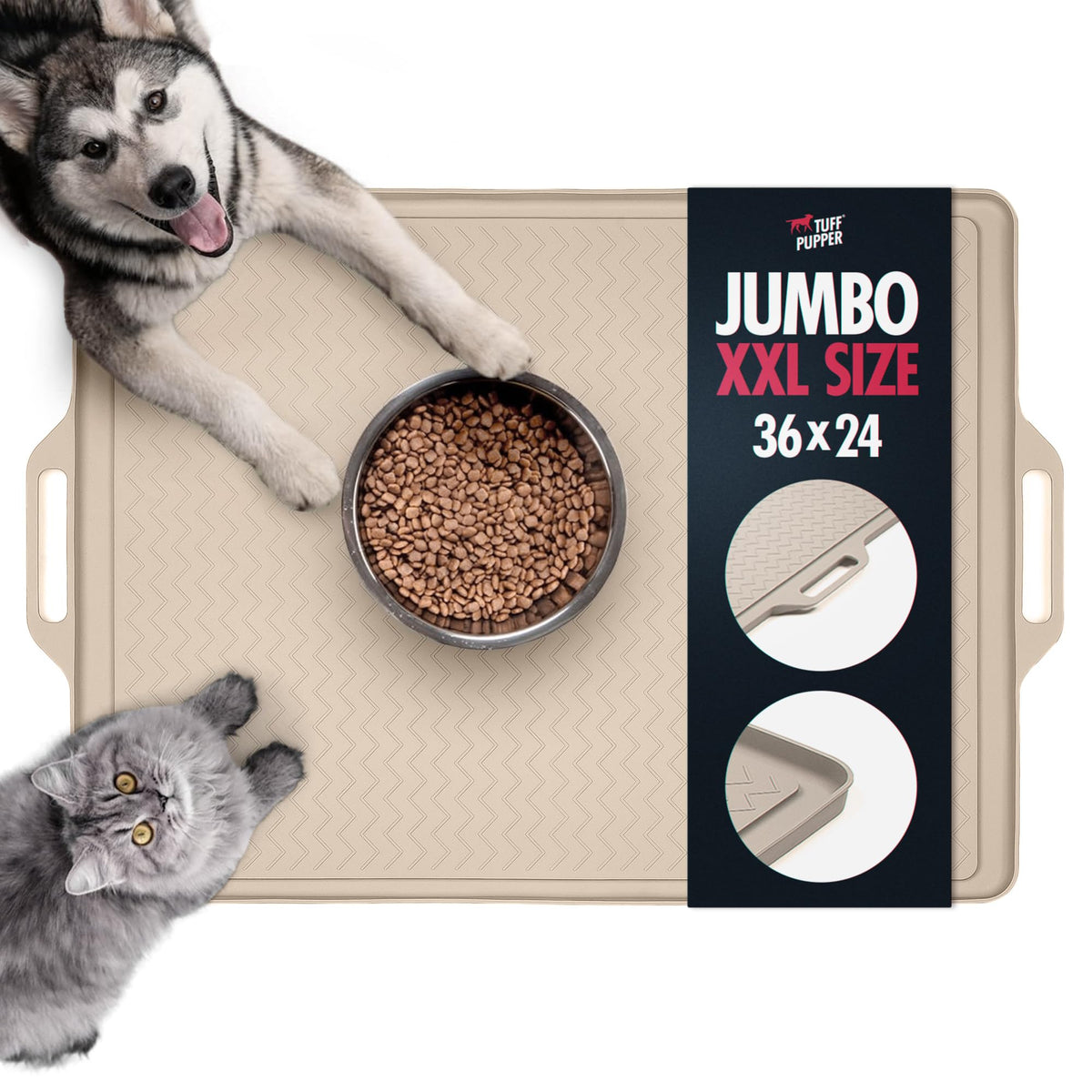 36x24 XXL Dog Feeding Mat for Food and Water (Beige / XX-Large - 36" x 24")