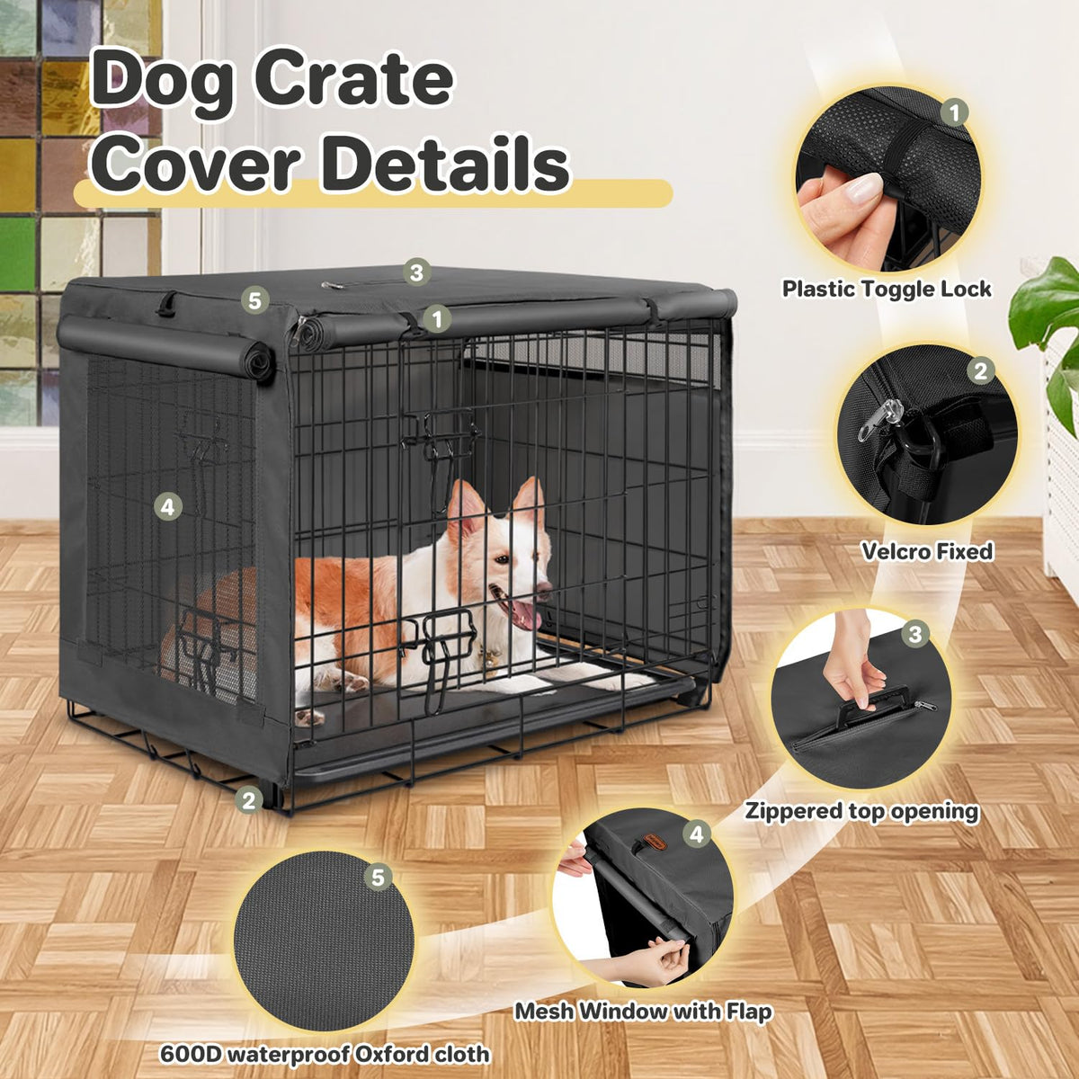 Dog Crate Cover (Black (with left window) / 30 Inch)