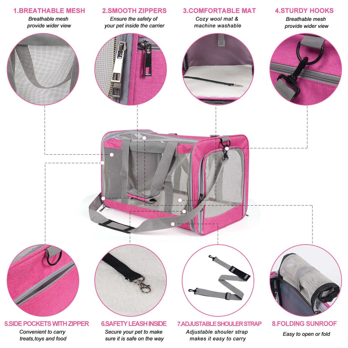 Pet Carrier for Large Cats of 20 Lbs (Pink)