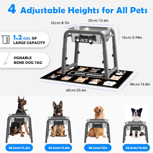 1.2 Gallon Elevated Dog Water Bowl (Grey-1.2 GAL / Height: 10.4-15.2")