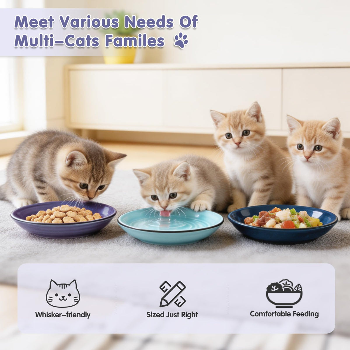 Ceramic Cat Bowls (3 Colors-6P-B)