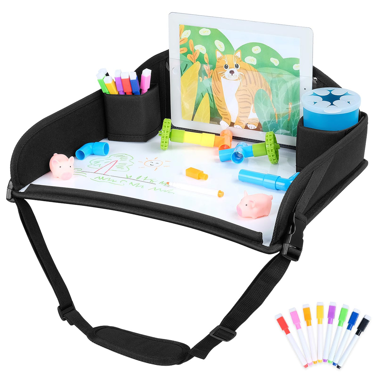 Kids Travel Tray for Toddler Car Seat (Black-1)