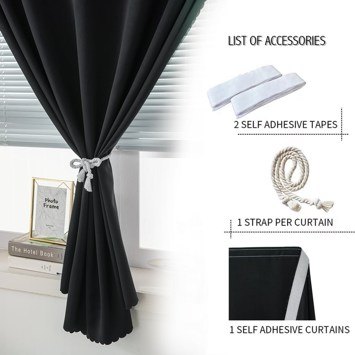 Adhesive Blackout Curtains (59"W x 59"L (Pack of 1) / Black)