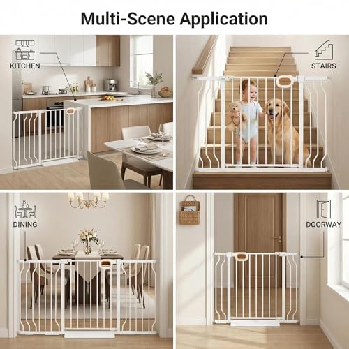66.9 71.6 Inch Extra Wide Baby Gate with Door for Stairs Doorways (White / 66.9-71.6inch)
