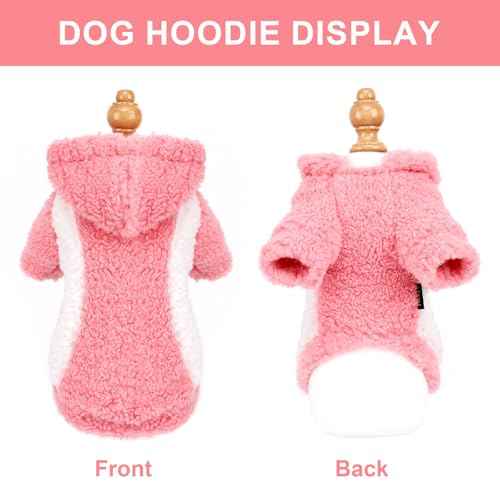 Dog Hoodie Pet Clothes Sweater with Hat Soft and Warm Cold Weather for Small Patchwork Hood (XX-Small (Chest 10 in) / PIink)