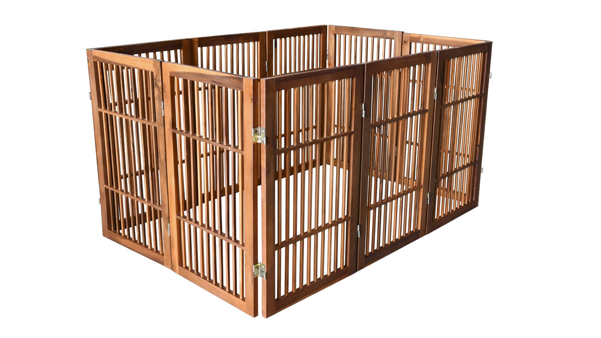 Pet Dog Gate Freestanding (10 Panel 30" Tall / Brown Pet Gate)