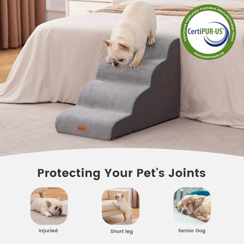 4 Step Dog Stairs for Small Dogs 18.5" H (Grey / 28"D x 15.7"W x 18.5"H)