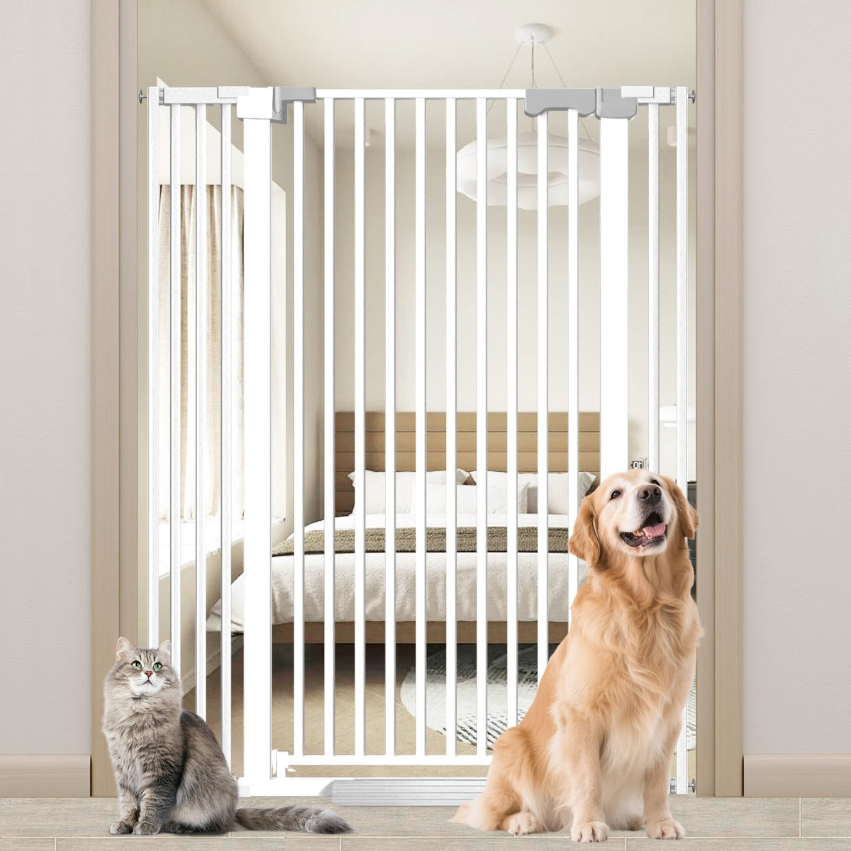 51'' Extra Tall Cat Gate for Doorways 30 (White-51"tall / 30''-40.9'' Wide)
