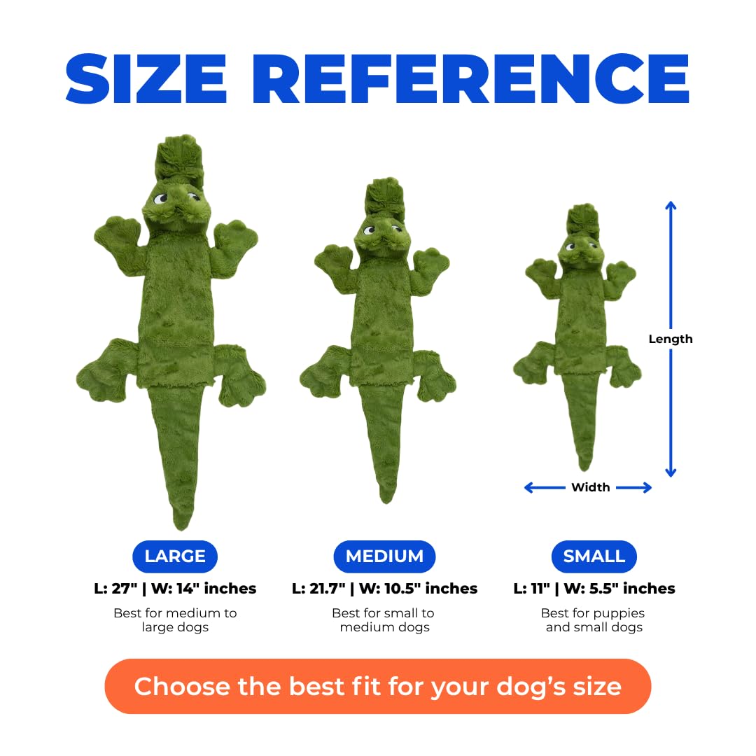 2-in-1 Stuffless Squeaky Dog Toy - Alligator, Medium (Green/Alligator / Medium)