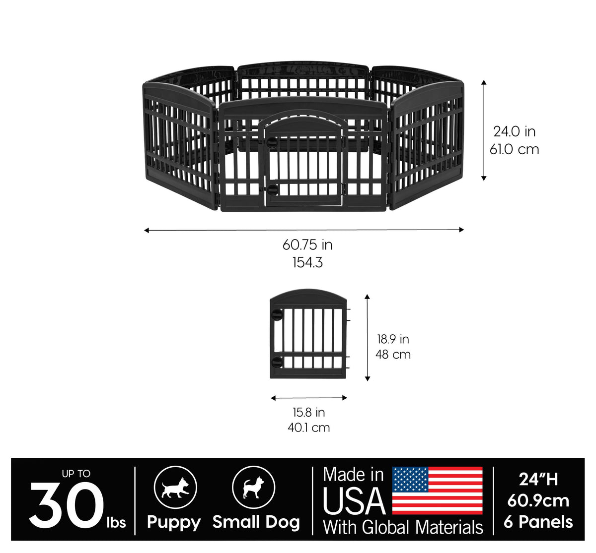 6 Panel Dog Playpen (6 Panel - 24" H / Black)