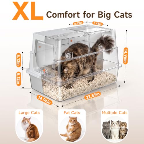 XL Enclosed Stainless Steel Litter Box with Lid (Light Gray)