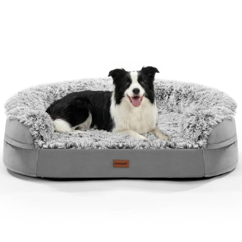 Fluffy Calming Orthopedic Dog Beds for Medium & Large Dogs (Grey / 41.0"Lx32.6"Wx7.6"H)