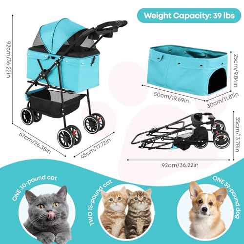 Pet Stroller Dog Stroller for Small Medium Dogs Cats (Mint Green)