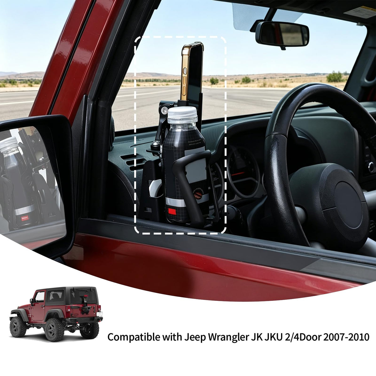Door Cup Holder Expander Compatible with Jeep Wrangler JK JKU 2 (Pair / 07-10)