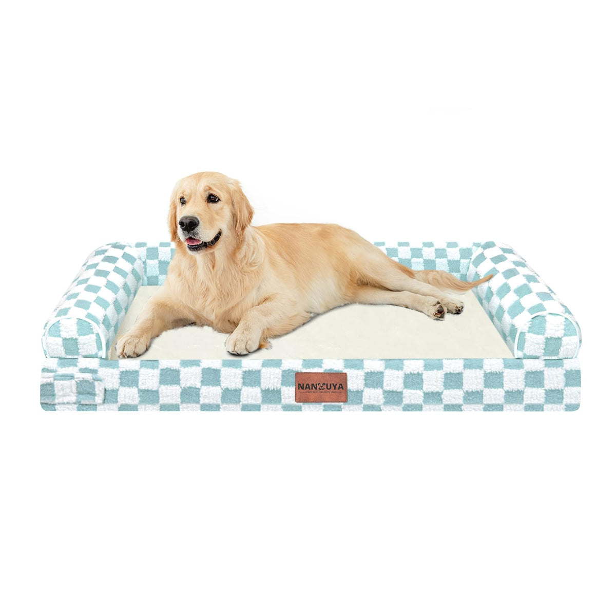Orthopedic Dog Bed for Large Dogs (Green Grid / 36.0"L x 27.0"W x 6.5"Th)