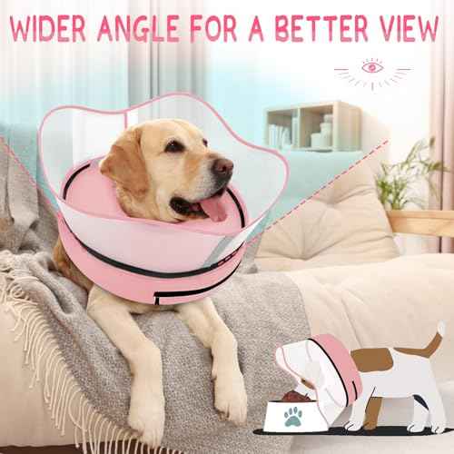 Raised Inflatable Dog Cone Collar to Stop Licking (Solid Pink / XL(Neck 14"-18"))