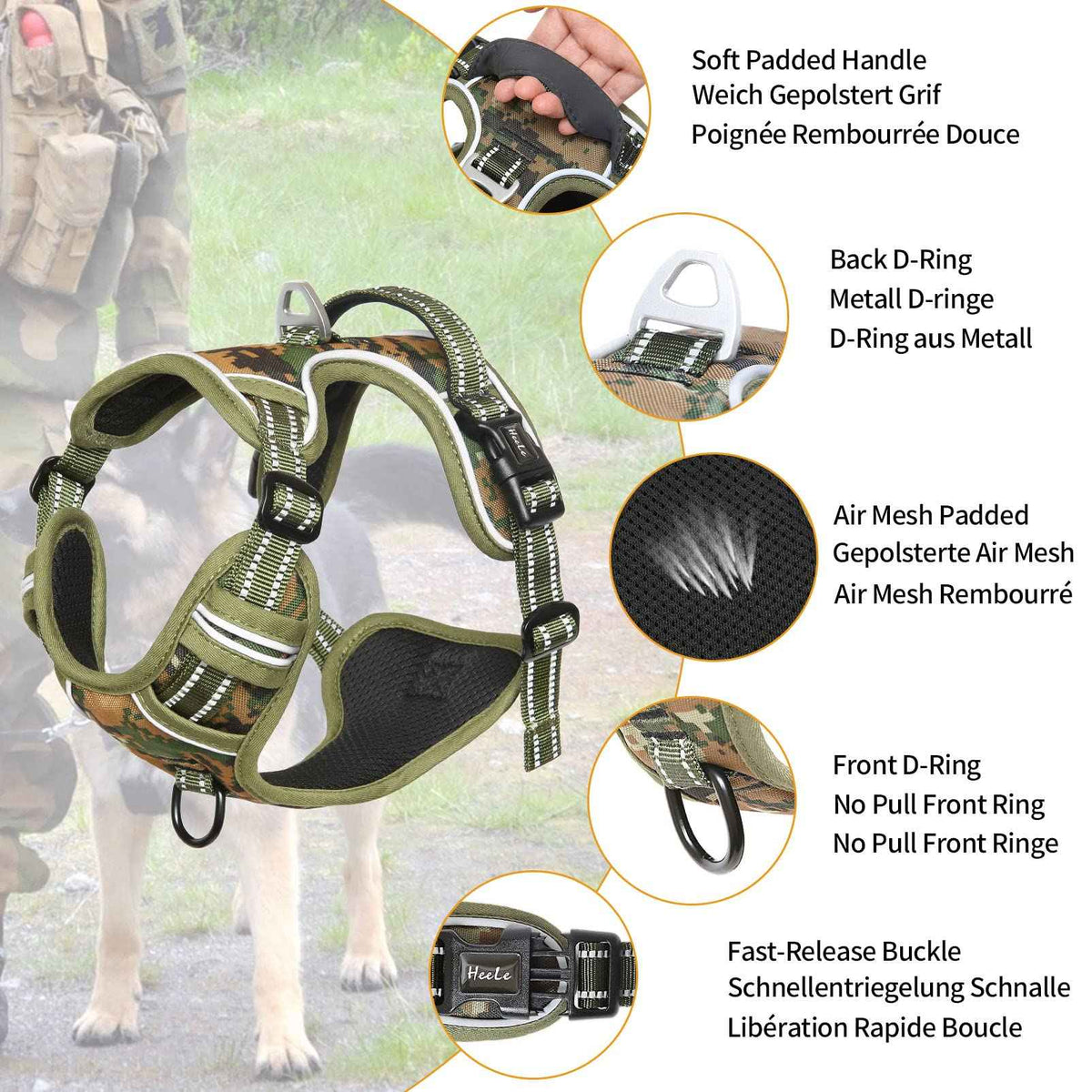Dog Harness No Pull for Small Dogs with 2 Clips (S / Camo Green)