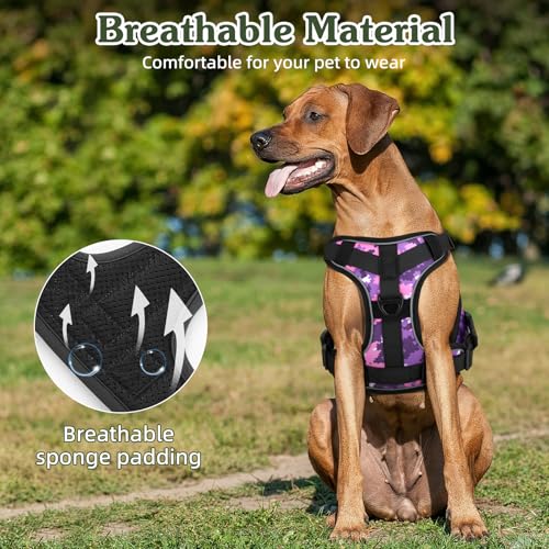 Heavy Duty Tactical Dog Harness for Small Dogs (Purple Camouflage / S (Chest: 19.6-31.5", Neck: 11-19.6"))