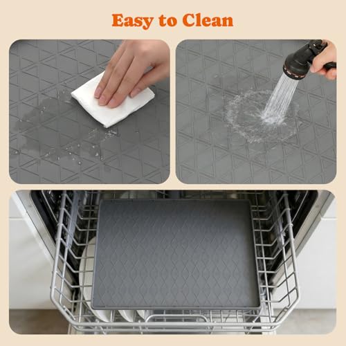 34" x 22" Waterproof Silicone Cat & Dog Food Mat with Raised Edge (Gray)