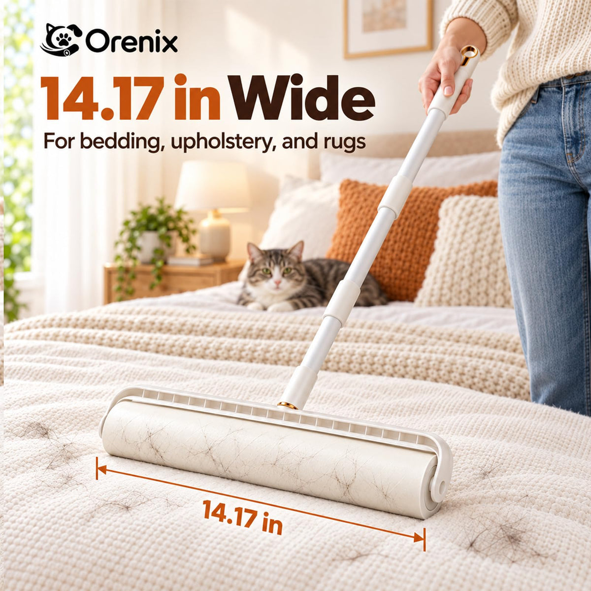14.17" Large Extra Stick Lint Roller with Long Handle 4 Rolls 400 Sheets (6-roll 14.17-inch)