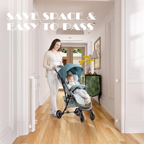 Retractable Baby Gate for Stairs (White / 72" Wide x 34" Tall)