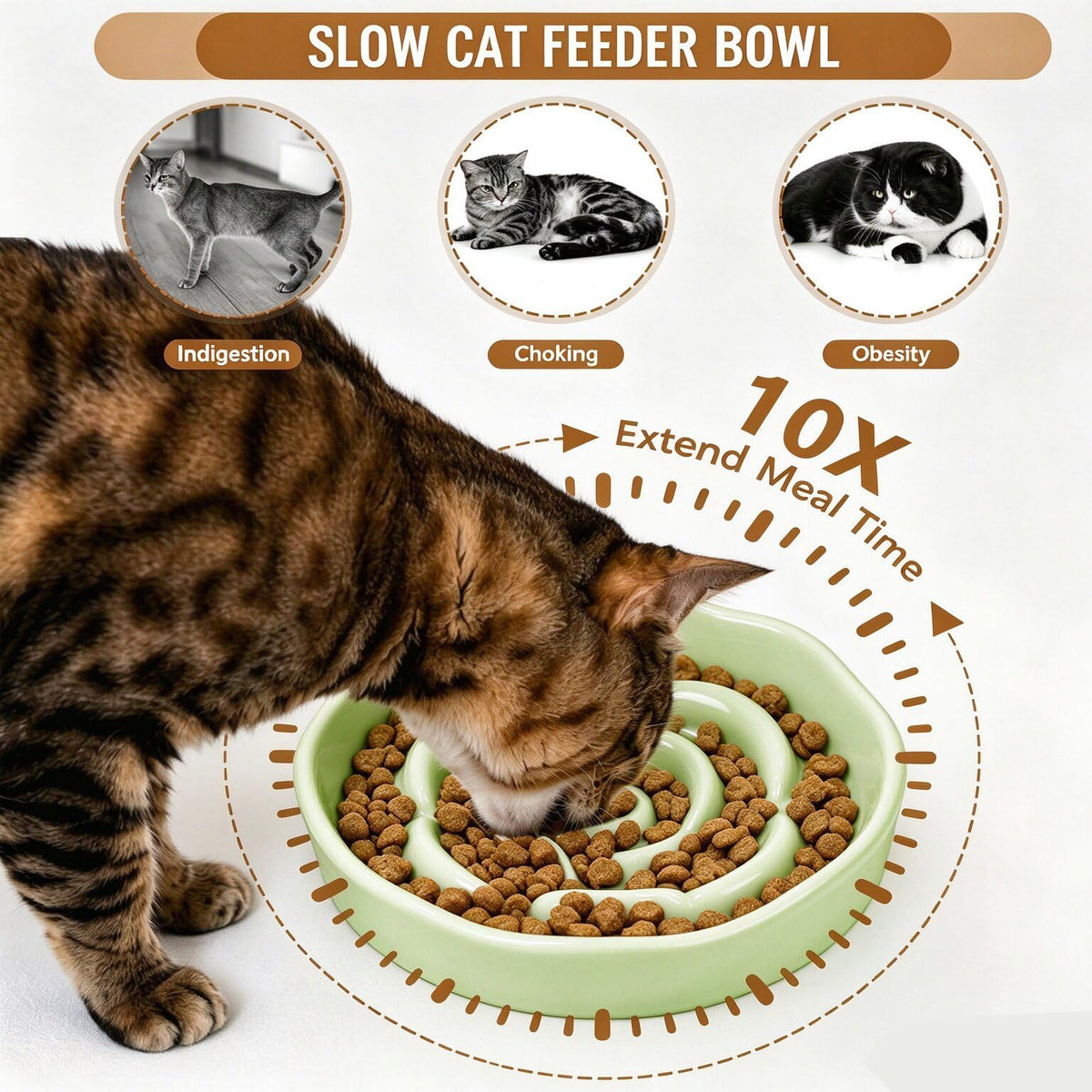 Slow Feeder Cat Bowl Set of 2 (Milk green)
