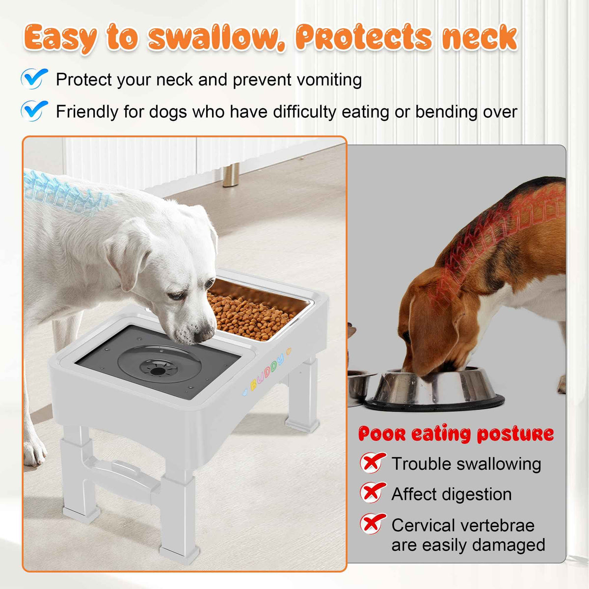 3-in-1 Elevated Dog Bowls with 4 Height Adjustable Raised Stand (White / 3-in-1 Dog Bowls Set)