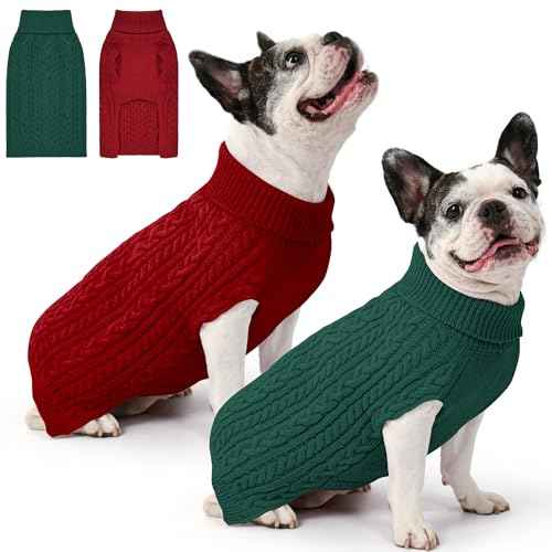 Dog Sweater 2 Pack for Medium Dogs (Red & Green / Medium)