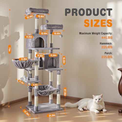 Tall 71 inch Cat Tree Tower with Scratching Posts (Light Grey / 71×21.3×17.3IN)