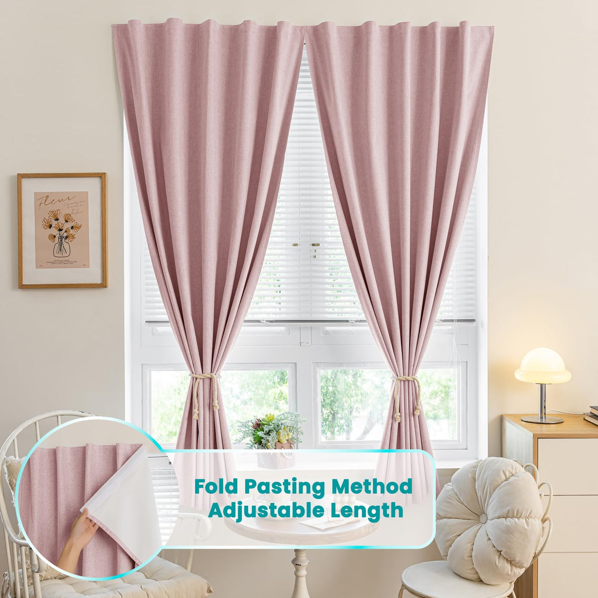100% Blackout French Door Curtains (25"W x 40"L (Pack of 1) / Light Pink)