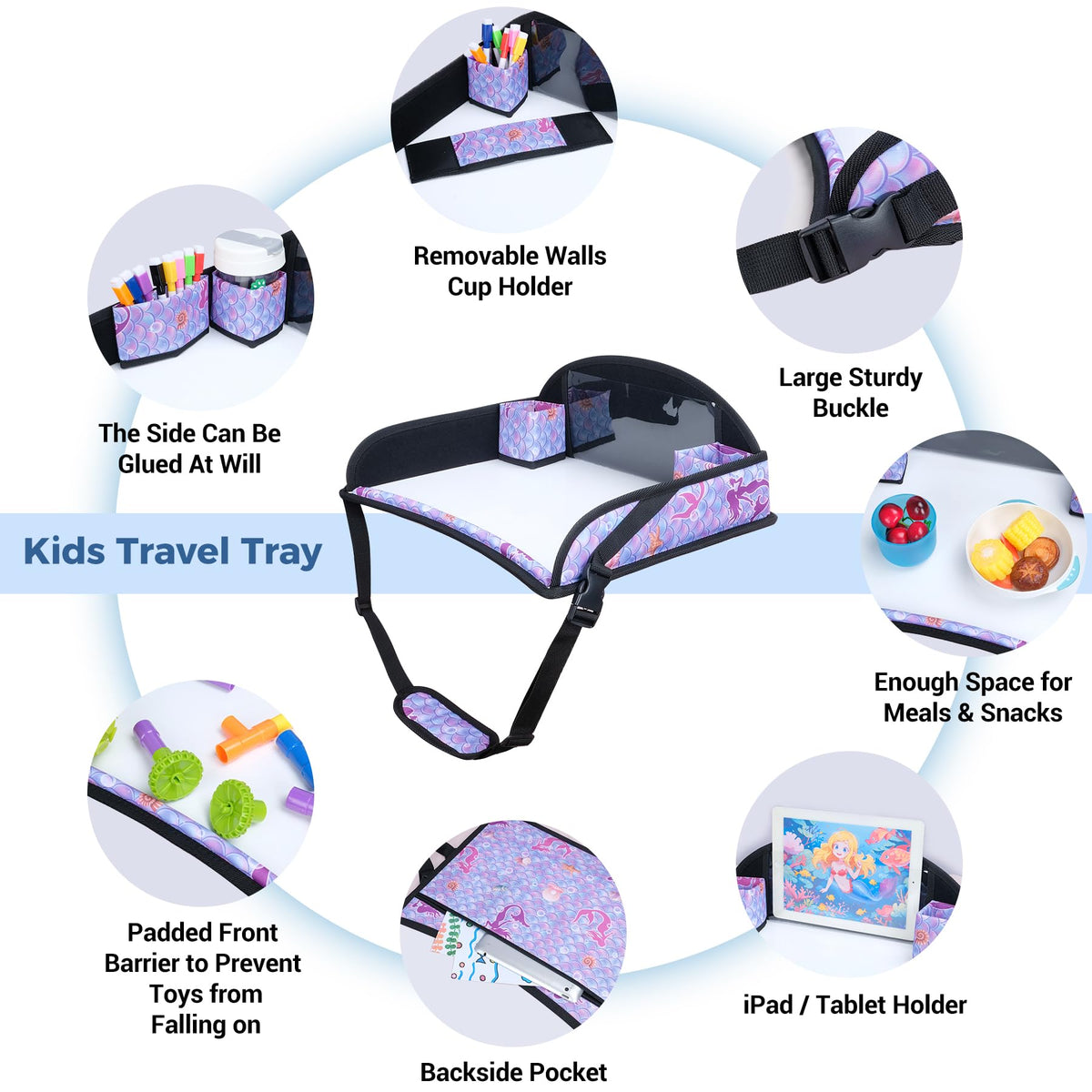 Kids Travel Tray for Toddler Car Seat (Mermaid)